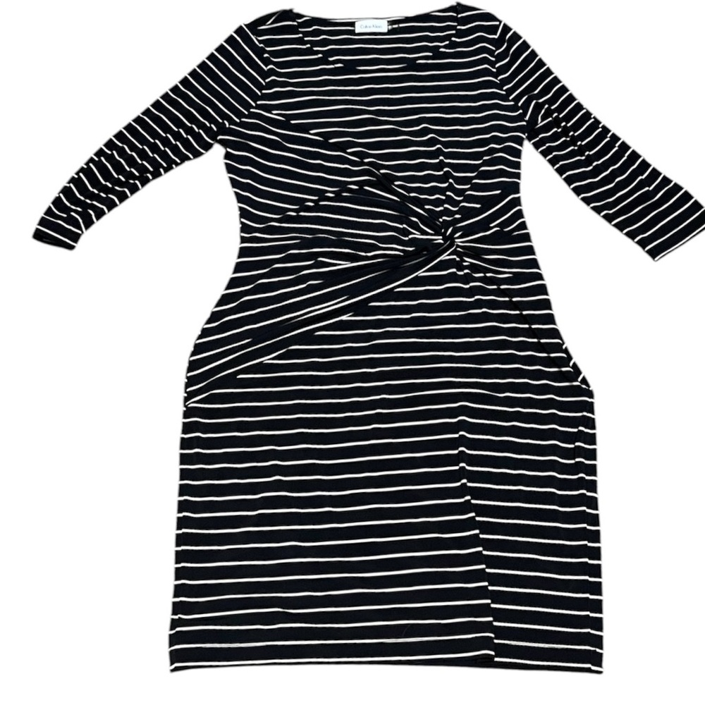 Calvin Klein Black and White Midi Sheath Dress